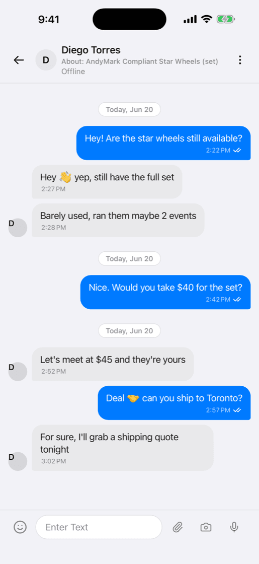 Real-time chat with a seller in the PITSTOP app